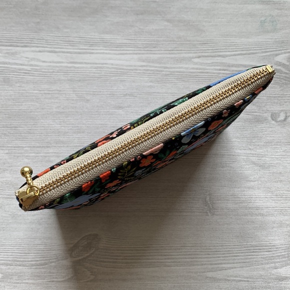 Small Zipper Pouch by Rifle Paper Co. Wild Rose Metallic Black Fabric - Picture 5 of 10